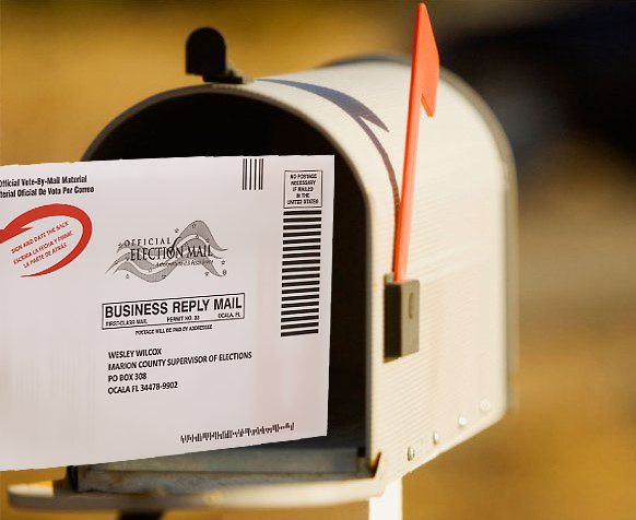 mailbox with vote-by-mail envelope